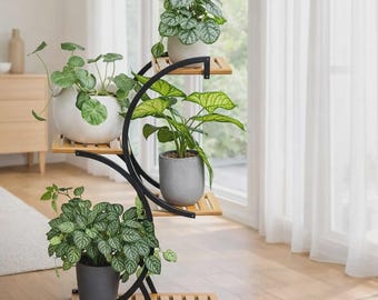 Bamboo 4-Tier Plant Stand, Indoor Outdoor Shelf, Wooden Flower Pot Holder, Corner Rack