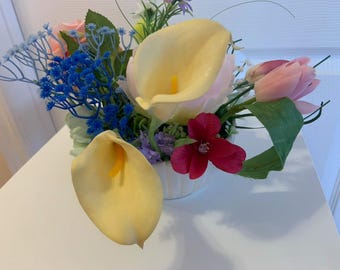 Real Touch , Artificial Flowers Centrepiece "Rainbow Explosion" , Floral Arrangement, Table Decor, Home Living