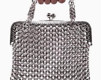 Handmade Chainmaille Bag, Bolso Artesanal de Argollas de Acero Inoxidable, Medium Metal Mesh Handbag, Bolso Mediano