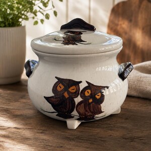 Vintage Owl Sugar Bowl with Lid | Ceramic Owl Kitchen Canister | Cottagecore Farmhouse Decor | Retro Owl Collectible