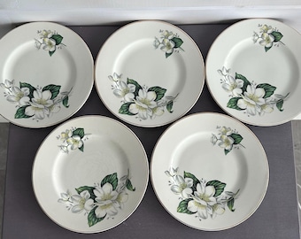 Set of 5 Vintage Wood and Sons Alpine White Ironstone Salad Plates