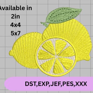 Lemon Embroidery Design: available in 2in, 4x4, 5x7 (dst,exp,jef,pes,xxx)