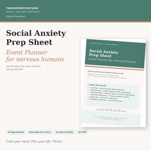Feuille de préparation à l'anxiété sociale imprimable | Feuille de travail du planificateur d'événements | Téléchargement instantané PDF | Auto-assistance en santé mentale pour adultes