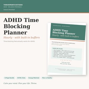 Utskrivbar ADHD-tidsplanerare | Timschema | Omedelbar nedladdning i PDF-format | Energimatchad produktivitetspaket