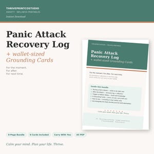 Panic Attack Recovery Log Printable | Grounding Cards Bundle | Instant Download PDF | Anxiety Self Help Worksheet for Adults