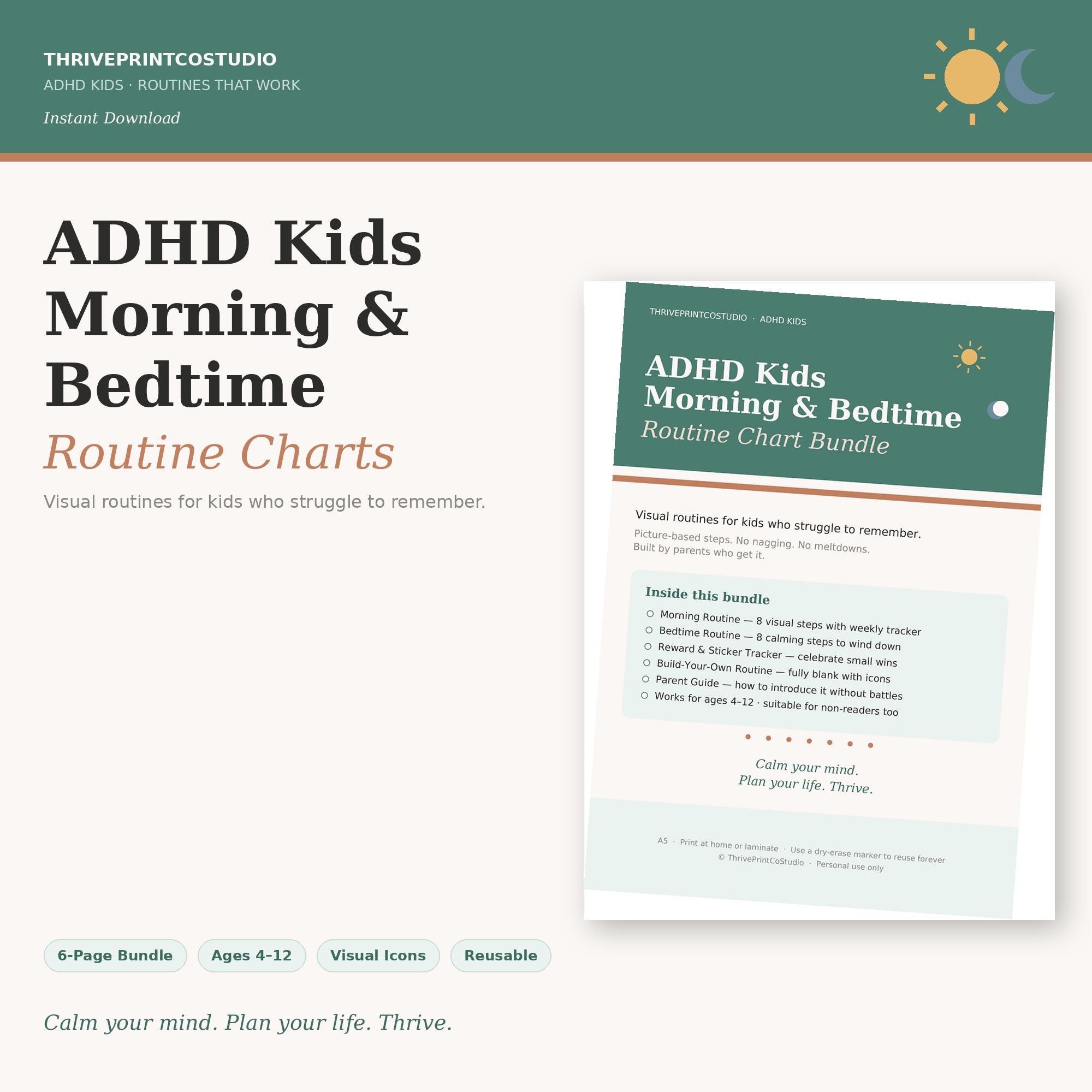 ADHD Kids Routine Chart Printable | Visual Morning and Bedtime Schedule ...