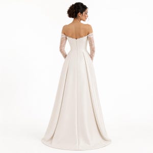 Off-Shoulder Mikado Satin A-Line Wedding Dress with Train, Elegant Bridal Gown image 2