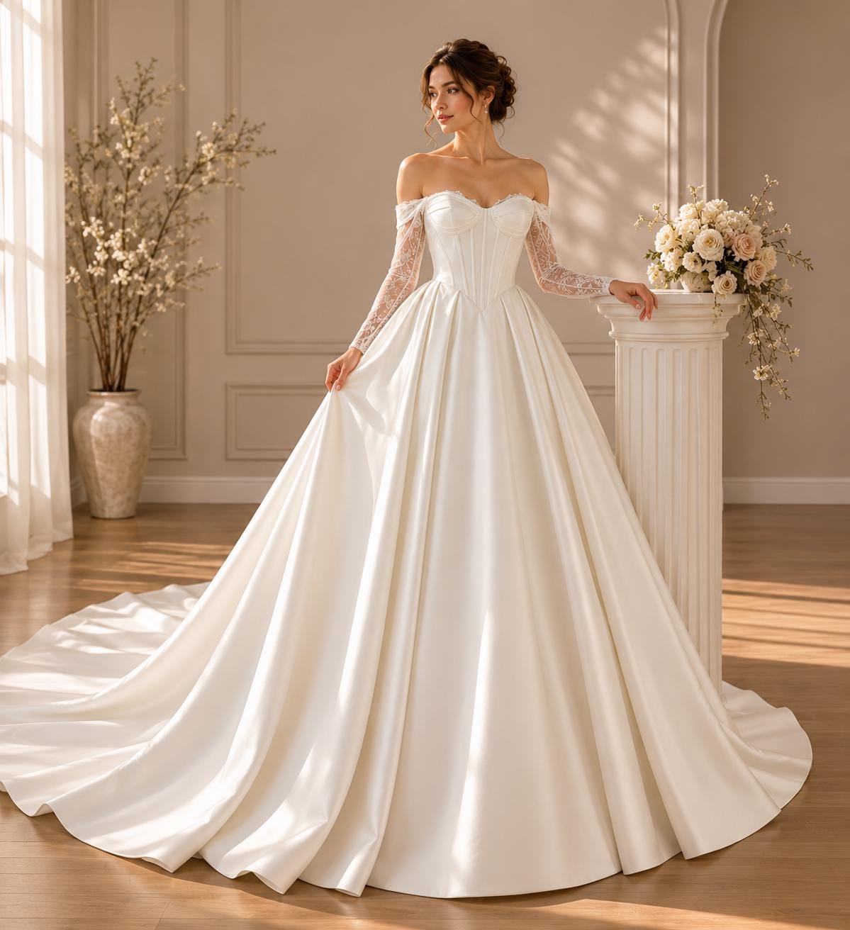 Mikado WITH A WHITE ミカドオフショルダー ボレロ wedding dress off 