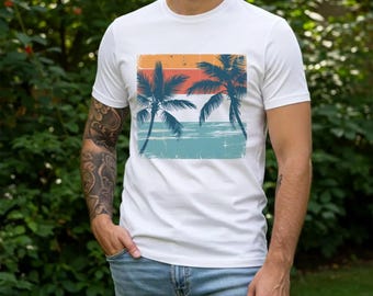 Summer Graphic T-Shirt Bella Canvas 3001, Cute Beach Vibe Tee, Retro Sun Shirt, Aesthetic Vacation Apparel, Soft Cotton Summer Gift for Him