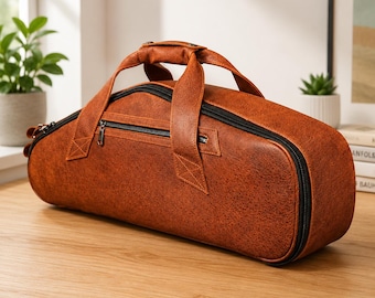 Handmade Curved Soprano Saxophone Gig Bag – Luxury Leather Instrument Carry Case