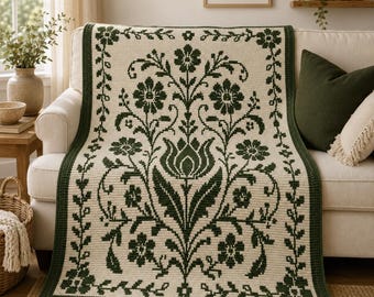 Nordic Bloom Overlay Mosaic Crochet Blanket Pattern PDF, Nordic Tulip Afghan, Cottagecore Throw Design