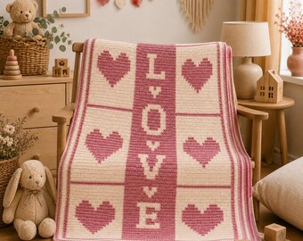 Patrón de manta de ganchillo con mosaico LOVE en PDF / Patrón de manta superpuesta para bebé