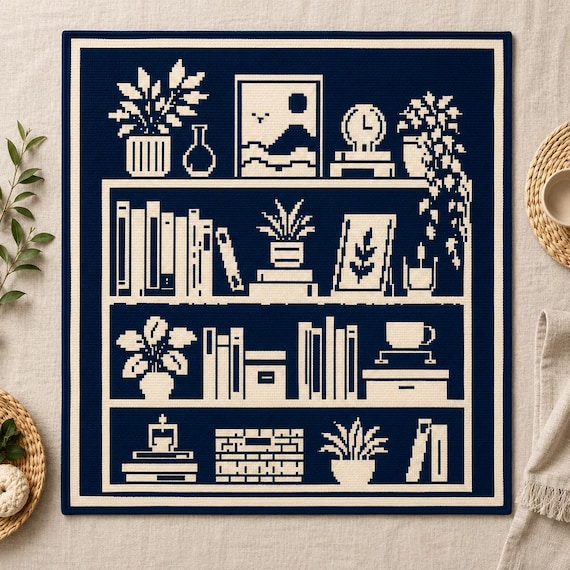 Bookshelf Overlay Mosaic Crochet Blanket PDF Pattern, Library Book Lover Afghan, Bookcase Crochet Throw, Mosaic Crochet Pattern