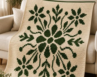 Patrón de manta de ganchillo con mosaico Nordic Bloom en PDF / Manta afgana con mosaico floral superpuesto / Patrón de manta de ganchillo de arte popular