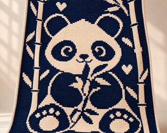 Patrón de manta de ganchillo con mosaico de panda / Manta afgana de ganchillo con mosaico superpuesto / Patrón de ganchillo digital