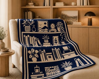 Patrón PDF de manta de ganchillo con mosaico superpuesto para estantería, manta afgana para amantes de los libros de biblioteca, manta de ganchillo con diseño de estantería, patrón de ganchillo de mosaico