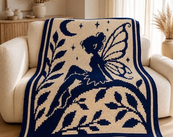 Patrón de manta de ganchillo con mosaico superpuesto de hadas a la luz de la luna en PDF / Patrón de ganchillo de hadas / Manta de ganchillo con mosaico / Patrón de manta de fantasía