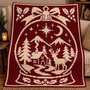 Schema per mosaico all'uncinetto con sovrapposizione di palla di neve invernale in PDF / Schema per coperta natalizia / Coperta festiva / Schema all'uncinetto a due colori
