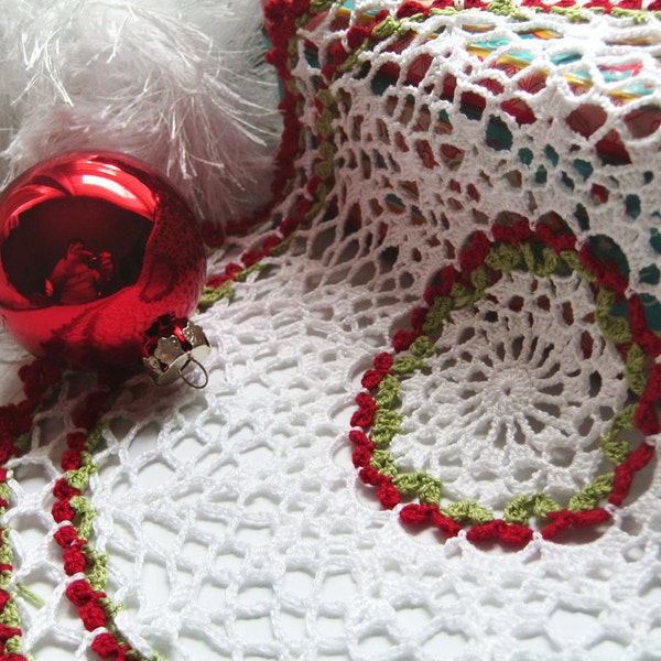 Holiday Doily - Red Lime Green White Lace Decor - Large Star and Cluster, 10", Egyptian Cotton - Christmas Centerpiece Gift