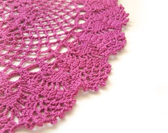 Pink Round Doily - Magenta Lace, 10", Egyptian Cotton - Valentine's Day Retro Modern Feminine Hostess Home Decor Heirloom Gift