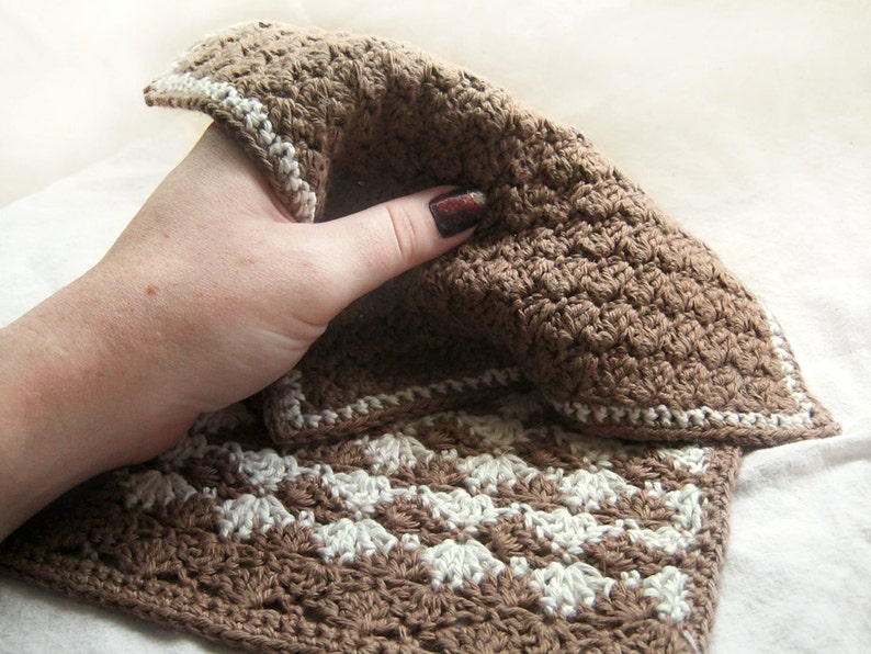 Handmade Crochet Washcloths Gift Set of 2 Cotton, Linen Natural Tan