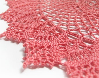 Round Doily - Bright Coral Lace, 8", Cotton - Peach Pink Wedding Feminine Elegant Hostess Home Decor Heirloom Gift Cotton Crochet