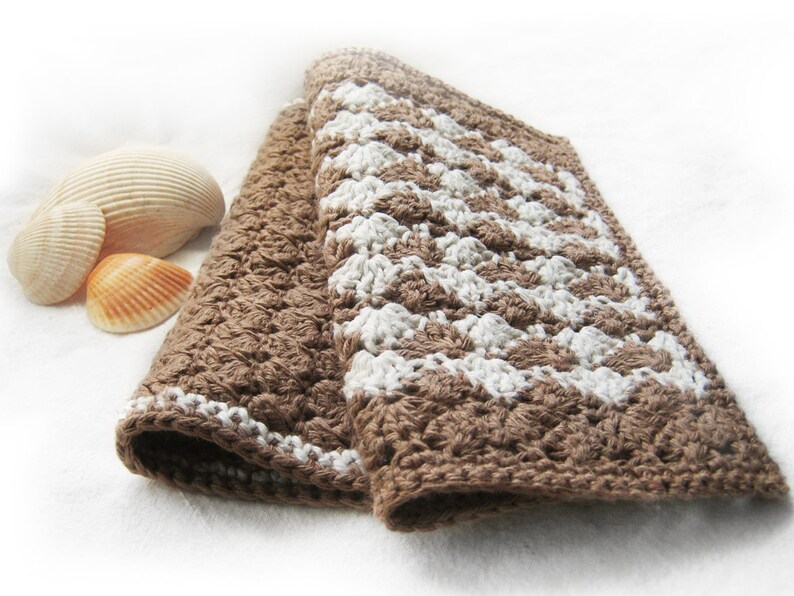 Handmade Crochet Washcloths Gift Set of 2 Cotton, Linen Natural Tan