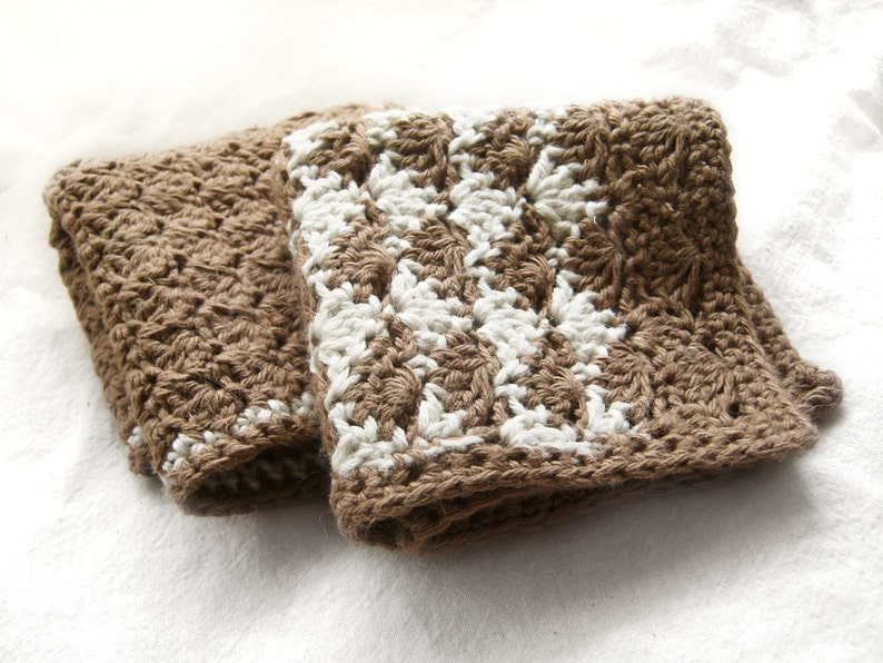Handmade Crochet Washcloths Gift Set of 2 Cotton, Linen Natural Tan