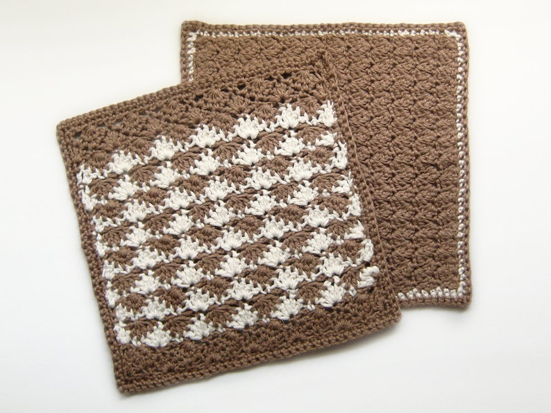 Handmade Crochet Washcloths Gift Set of 2 Cotton, Linen Natural Tan