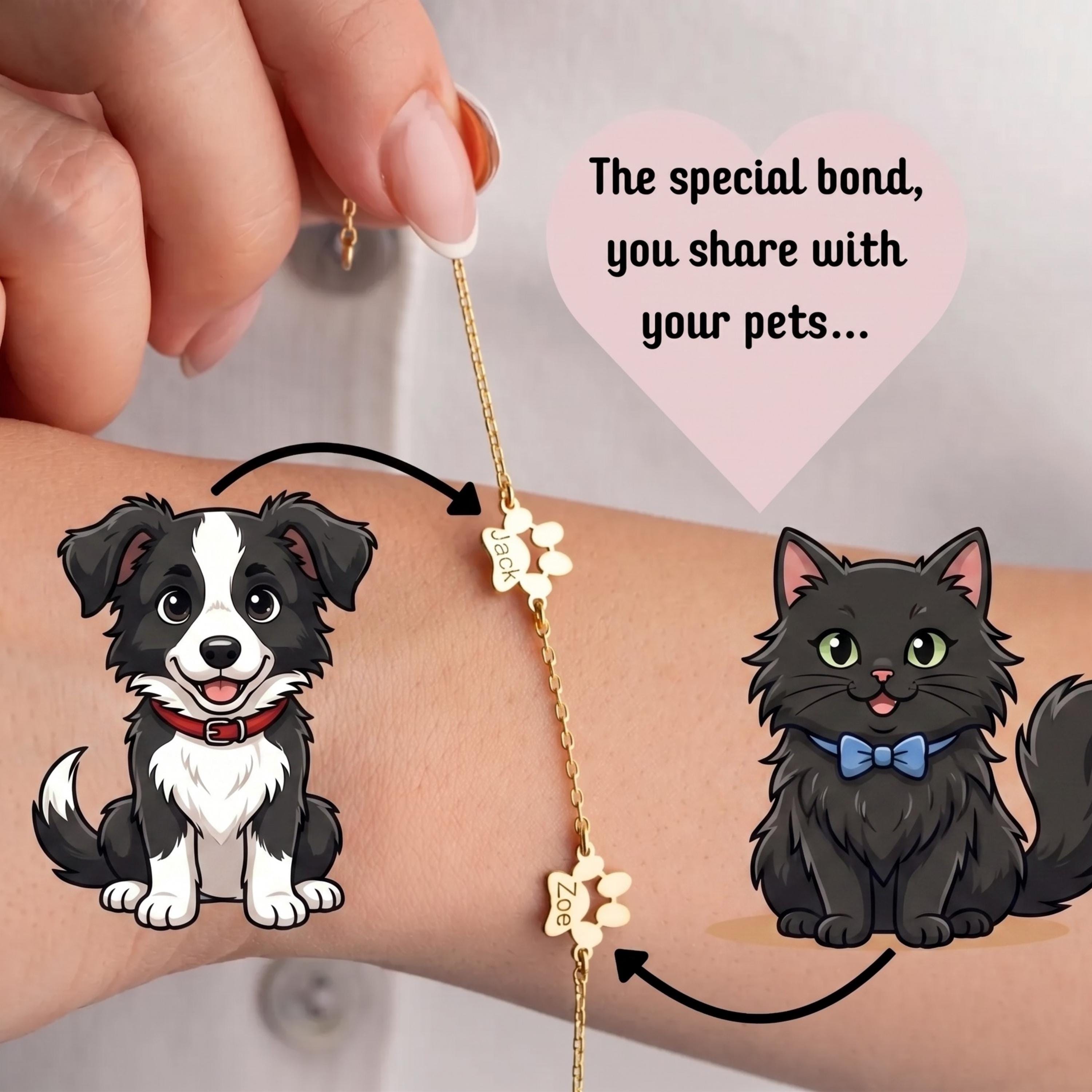 925 Sterling Silver Custom Paw Print Bracelet, Personalized 1-5 Pet ...
