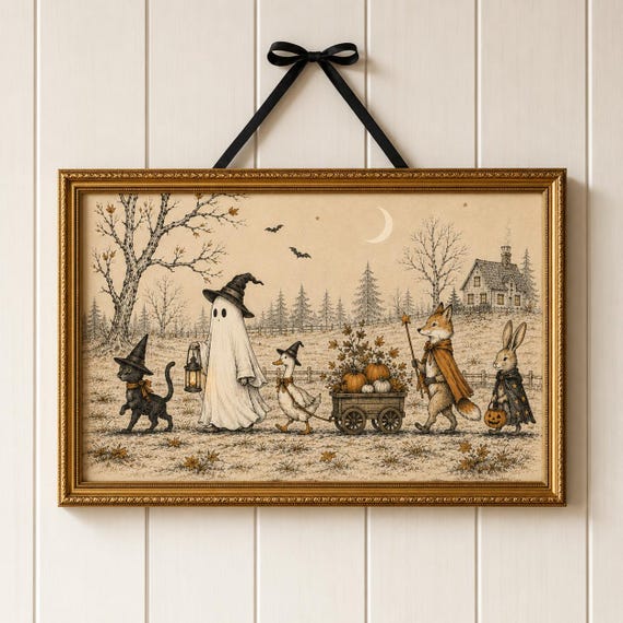 Halloween Wall Art, Halloween Parade, Trick or Treat Art, Vintage Halloween, Spooky Cute Art, Kids Halloween Printable