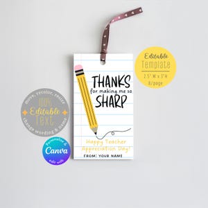 Thanks For Making Me So Sharp Printable Gift Tag Canva Template Editable Personalize Teacher Appreciation Thank You End School Year