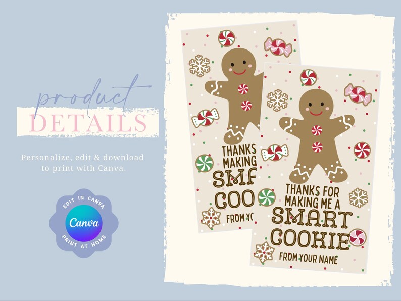 Thanks for Making Me a Smart Cookie Holiday Christmas Gift Tag Digital ...