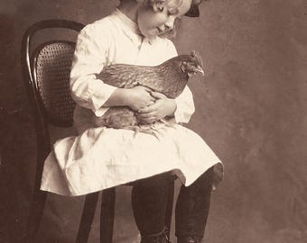 Die kleine Küken Henne Antique Fotografiedruck - Reproduktion