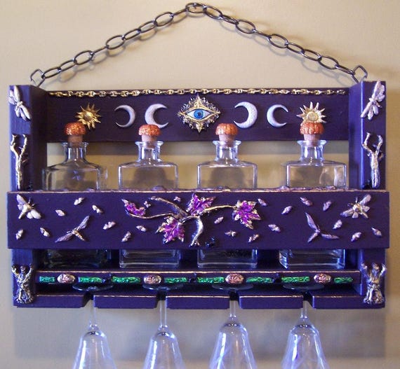 Handcrafted Witchcore Altar Shelf | Gothic Barware Set (9-Piece)