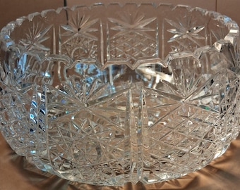 Vintage Bohemian Cut Crystal Bowl: Queen Lace Pattern, 8" Lead Glass Centerpiece (Flawed AS IS)