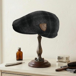 Gorra plana de lana Vintage City Sport, estilo Newsboy Driver Hat, color carbón a cuadros, fabricada en Bélgica, estilo Dark Academia Gorpcore Ivy Cap
