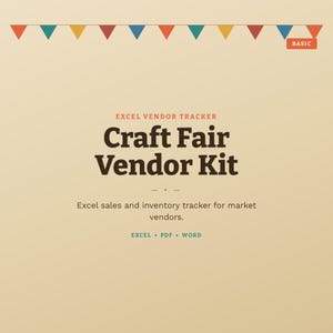 Excel-spreadsheet voor het bijhouden van ambachtsbeurzen, verkooplogboek voor verkopers, inventarisplanner, checklist voor stands, evenementenkalender, boerenmarkt en ambachtsbeurs.