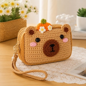 Patrón de monedero de capibara a crochet / Tutorial de monedero con forma de animalito / Patrón de monedero hecho a mano / Monedero kawaii a crochet / Idea de regalo para monedero con cremallera