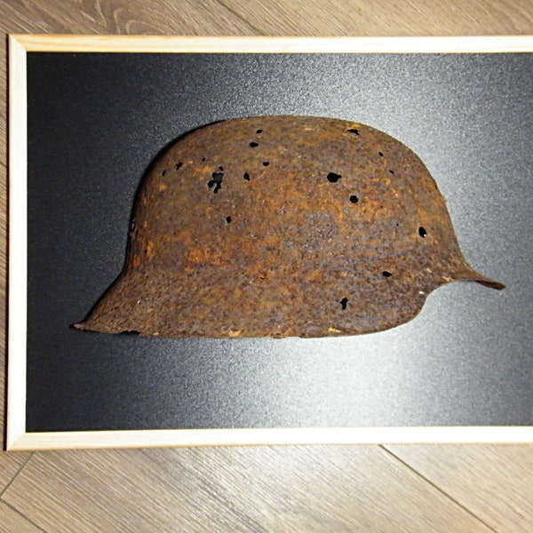 German WW2 era original steel half helmet wall plaque from Kurland battlefield