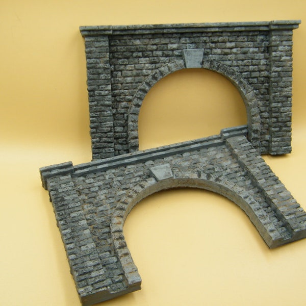 OO(HO) 2x Scale Cut Stone style Tunnel Portals entrance - single track - painted