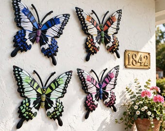 4 Pack Metal Butterfly Fence Decor - Colorful Outdoor Art to Brighten Your Garden & Patio