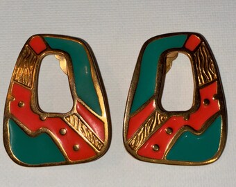 Vintage Avon Graphic Geometric Clip On Earrings