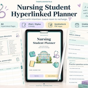 看護学生向けデジタルプランナー | GoodNotes iPadプランナー、ハイパーリンク付き臨床実習＆学習オーガナイザー、日付なし看護学校PDF