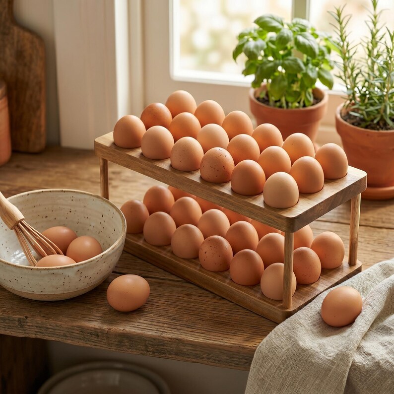 Egg Rack Rustic Rustic Style Wooden Egg Storage Rack | Double Tier Farmhouse Egg Holder ...