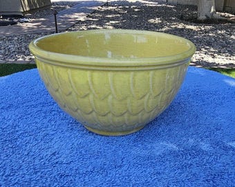 Bol para mezclar de cerámica vintage Mount Clemens con diseño de escamas de pez amarillas, 15 cm, fabricado en EE. UU. - LEER