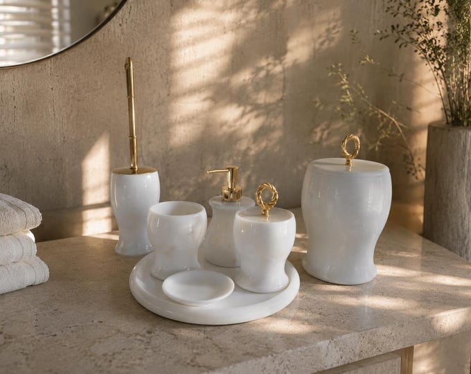 Luxury White Marble Bathroom Set 6 piece