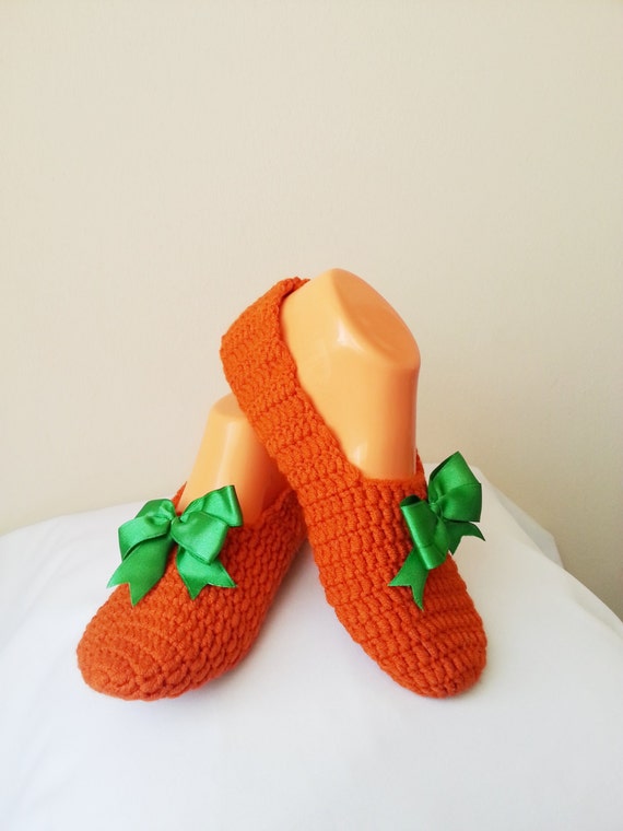 Items similar to Halloween pumpkin orange Healthy Booties Home slippers ...