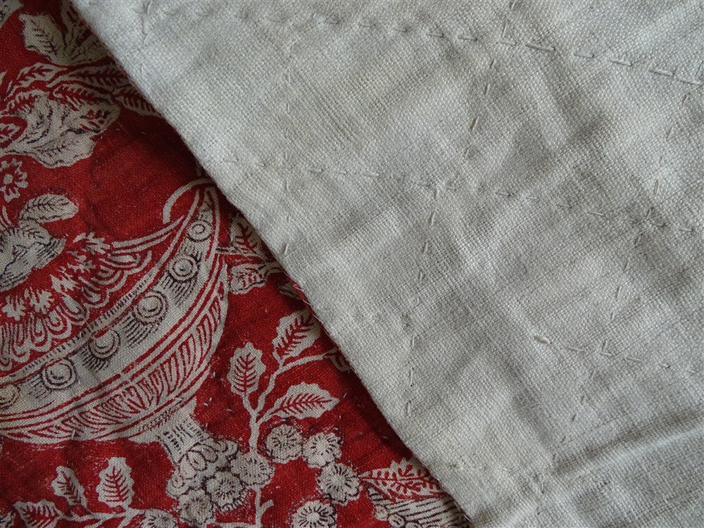 Surpièce De Porte Vintage Tissée Main - Rouge à Fleurs - Style Boho Art Populaire