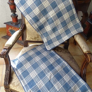 2 Housses De Coussins à Carreaux En Lin Bleu Et Blanc étoffe Ancienne